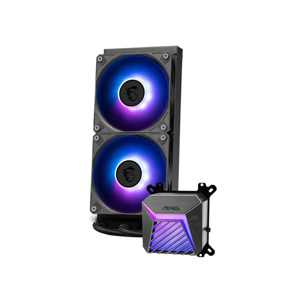 A large main feature product image of MSI MAG CoreLiquid A15 240mm AIO Liquid CPU Cooler