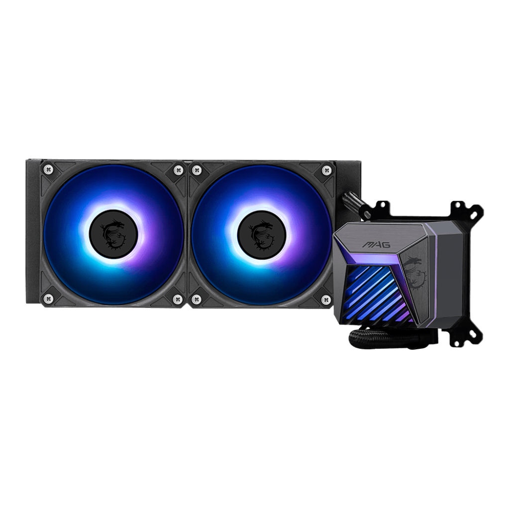 A large main feature product image of MSI MAG CoreLiquid A15 240mm AIO Liquid CPU Cooler