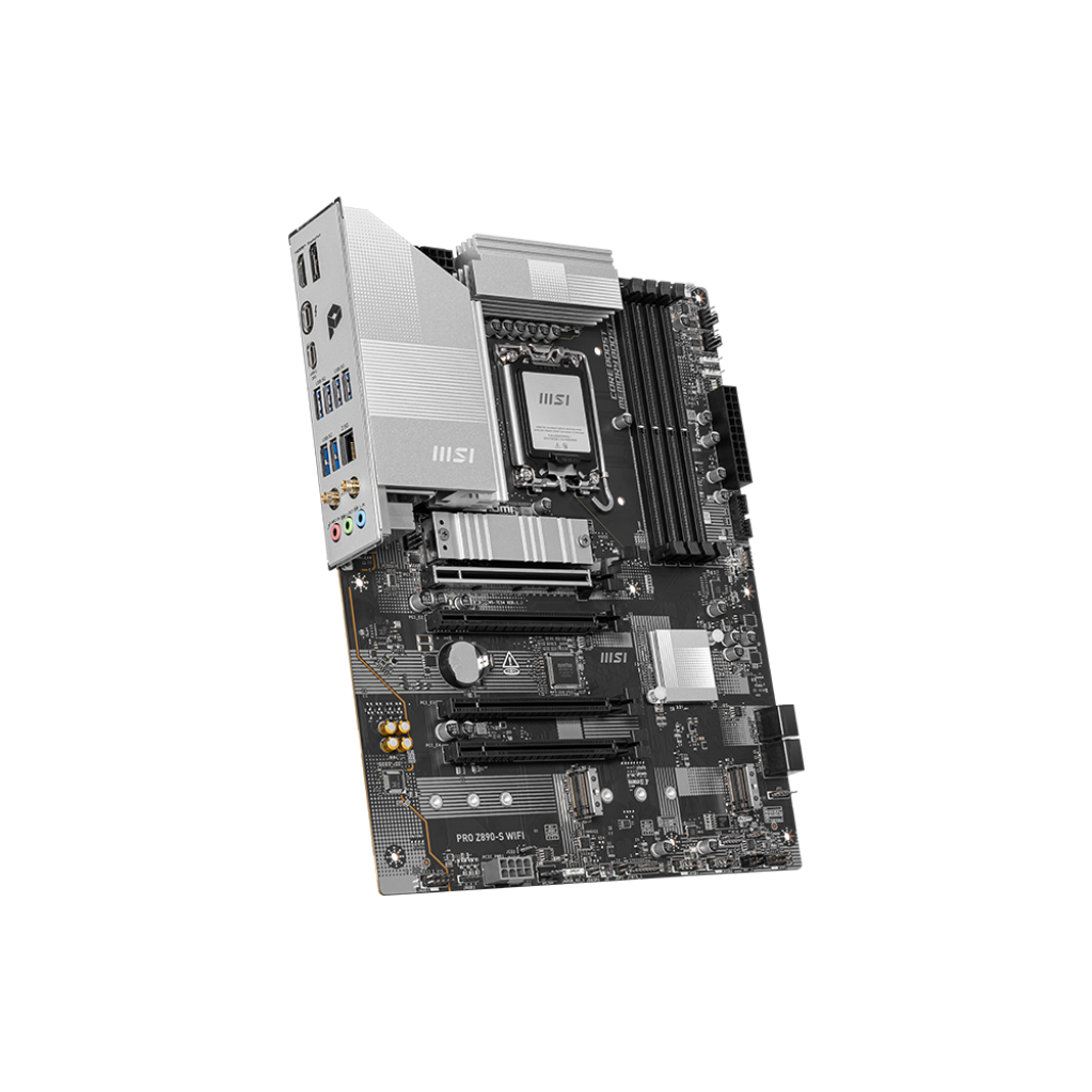 A large main feature product image of MSI PRO Z890-S WiFi LGA1851 ATX Desktop Motherboard