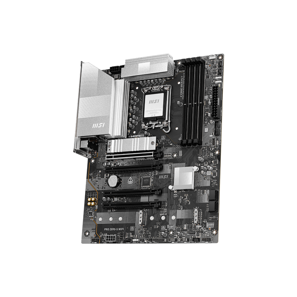 A large main feature product image of MSI PRO Z890-S WiFi LGA1851 ATX Desktop Motherboard