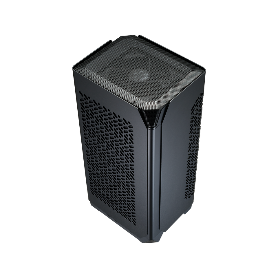 A large main feature product image of Cooler Master NCORE 100 AIR 14.7L SFF Vertical Mini-ITX Case (Black)
