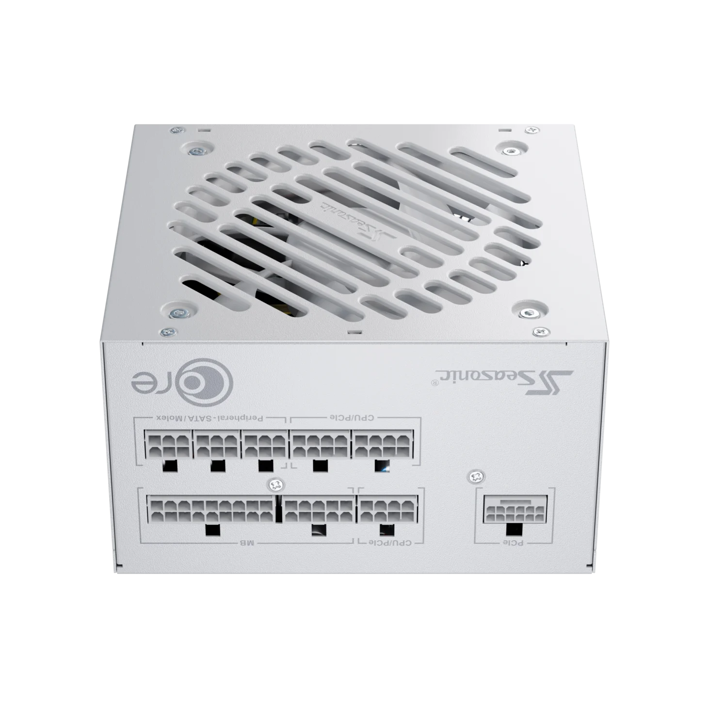 A large main feature product image of Seasonic CORE GX 850W Gold PCIe 5.1 ATX 3.1 Modular PSU (White)