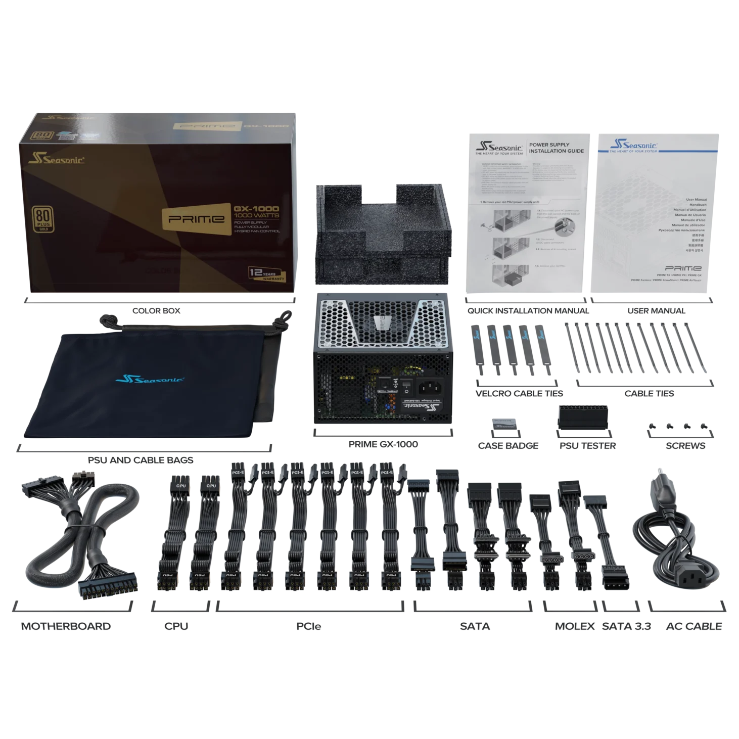 A large main feature product image of Seasonic PRIME GX 1000W Gold ATX Modular PSU