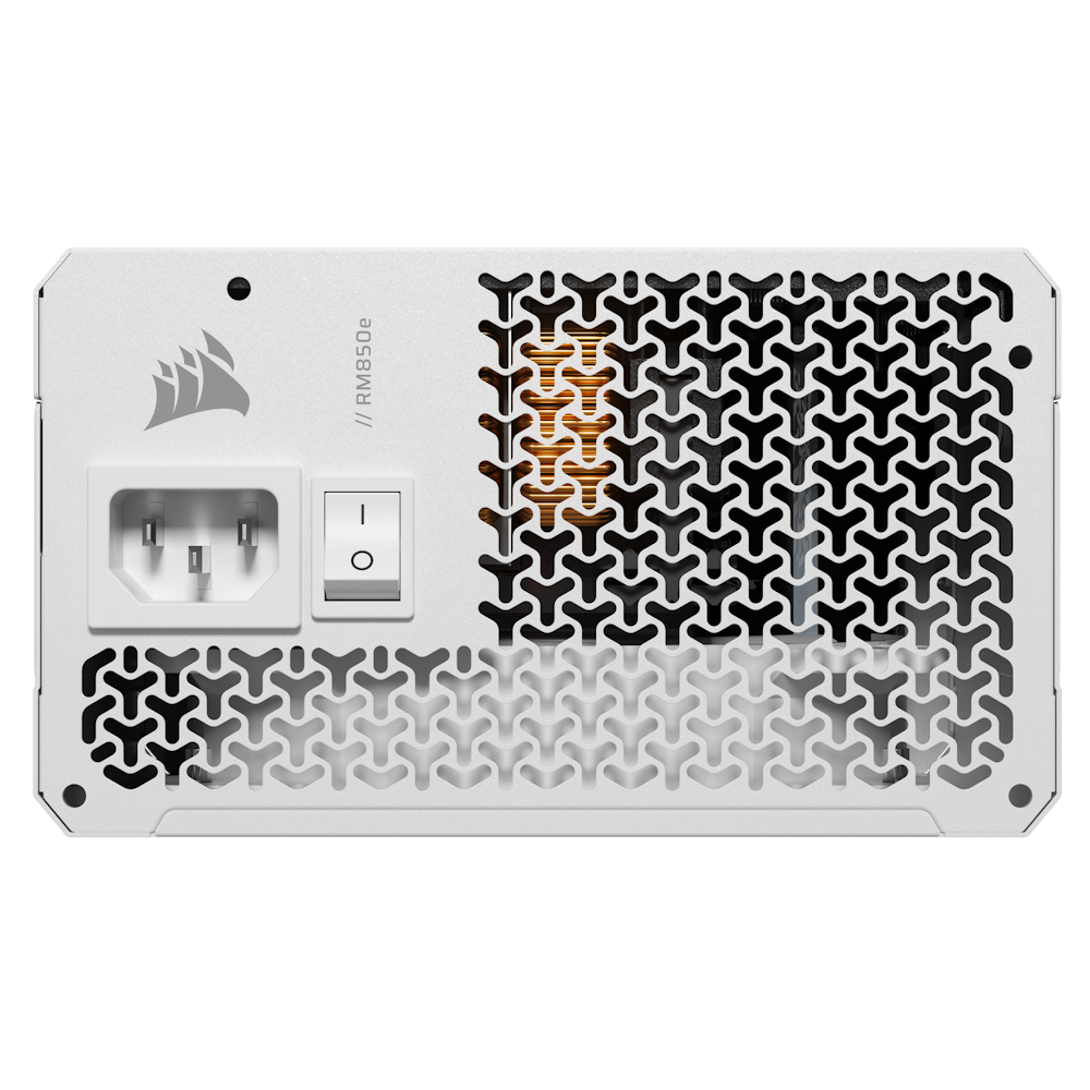 A large main feature product image of Corsair RM850e - 850W Gold ATX 3.1 Modular PSU (White)