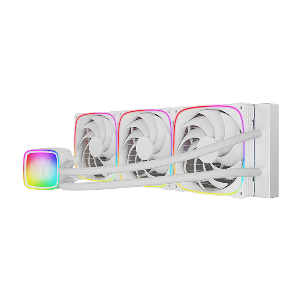 A large main feature product image of Geometric Future Eskimo Pro 420mm ARGB AIO Liquid CPU Cooler (White)