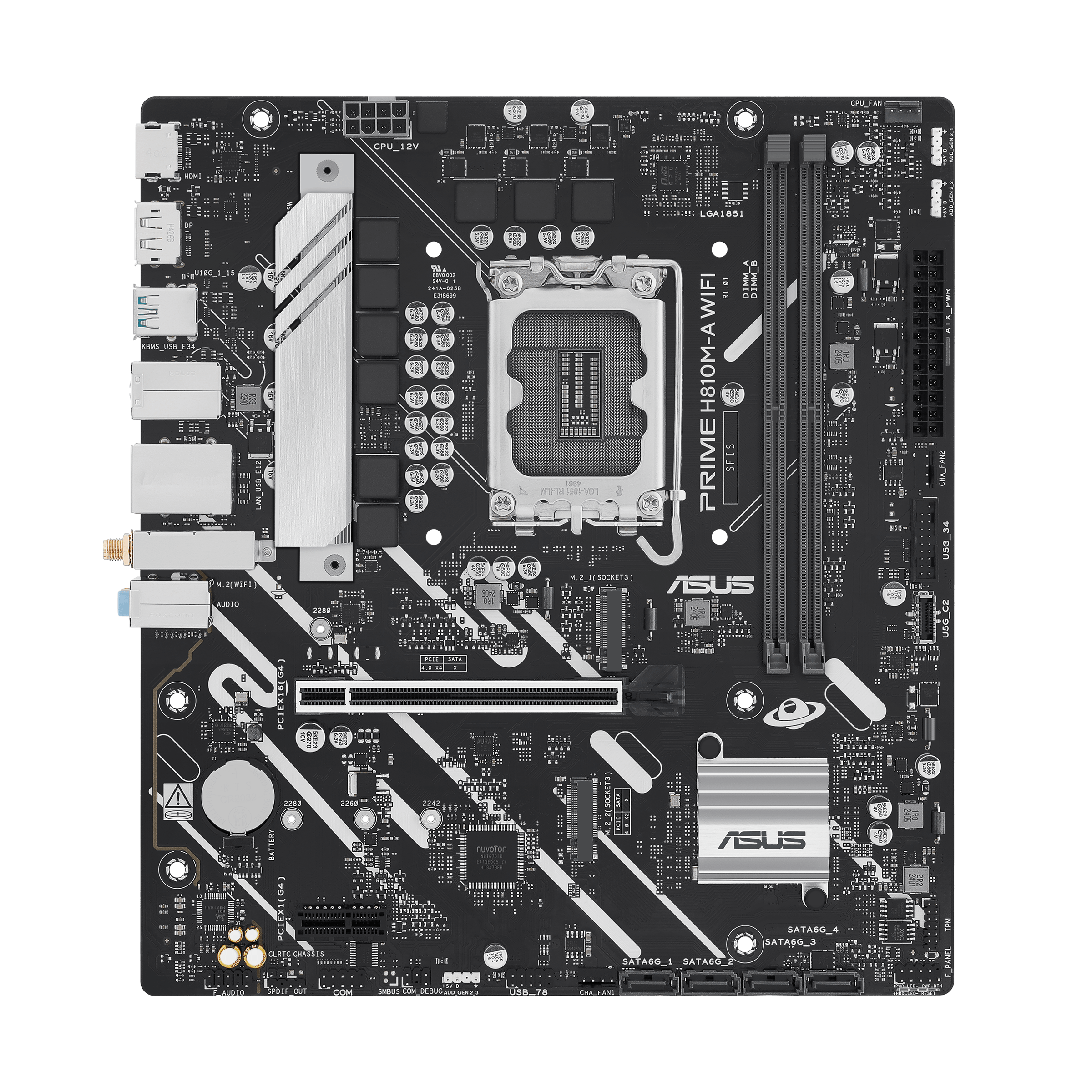 A large main feature product image of ASUS Prime H810M-A WiFi-CSM LGA1851 mATX Desktop Motherboard