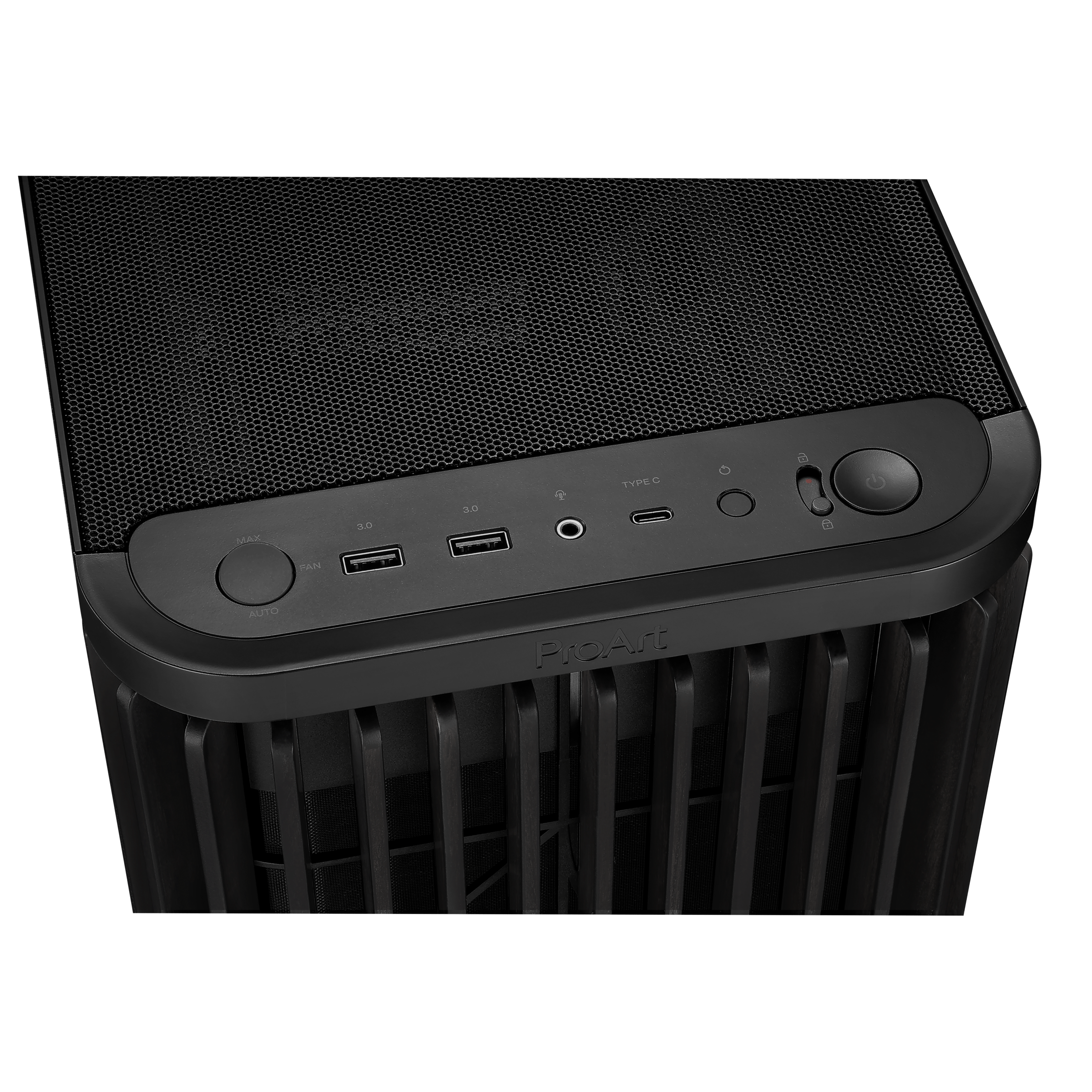 A large main feature product image of ASUS ProArt PA401 Mid Tower Case - Wood Tempered Glass