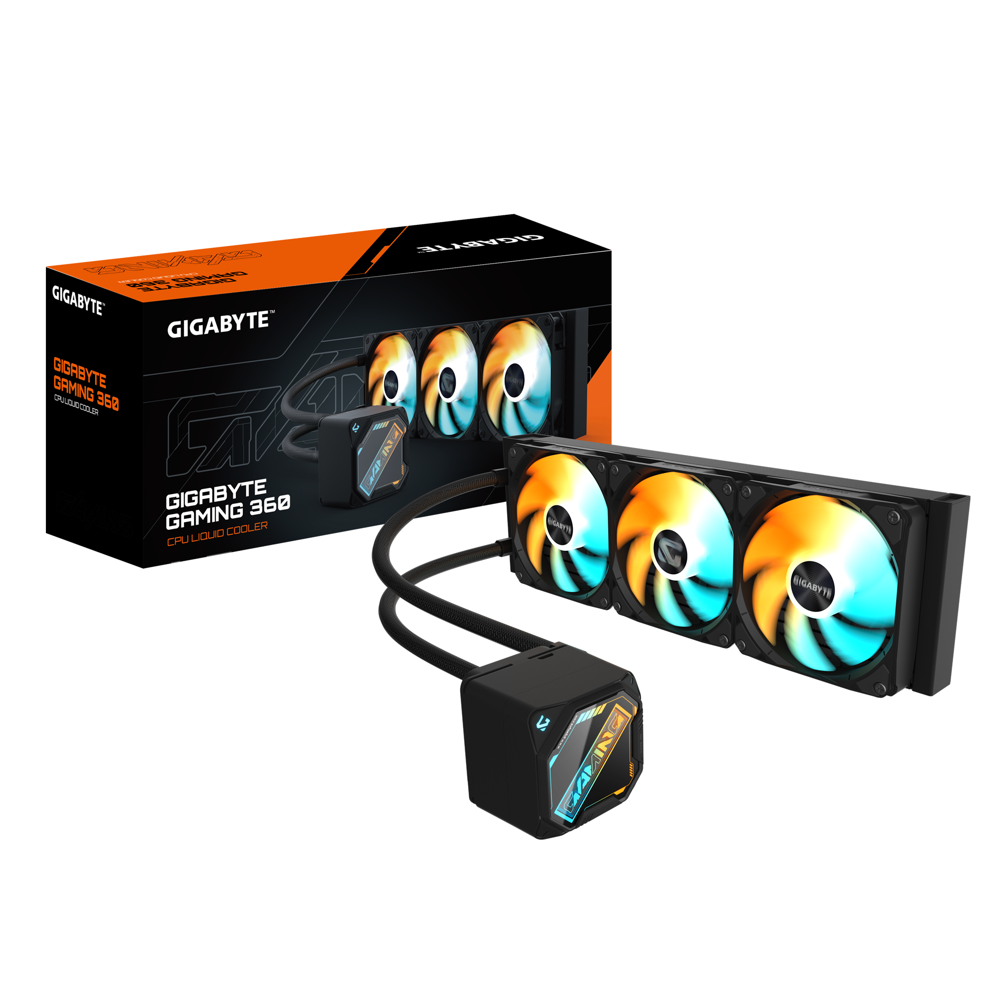 A large main feature product image of Gigabyte Gaming 360 360mm AIO Liquid CPU Cooler