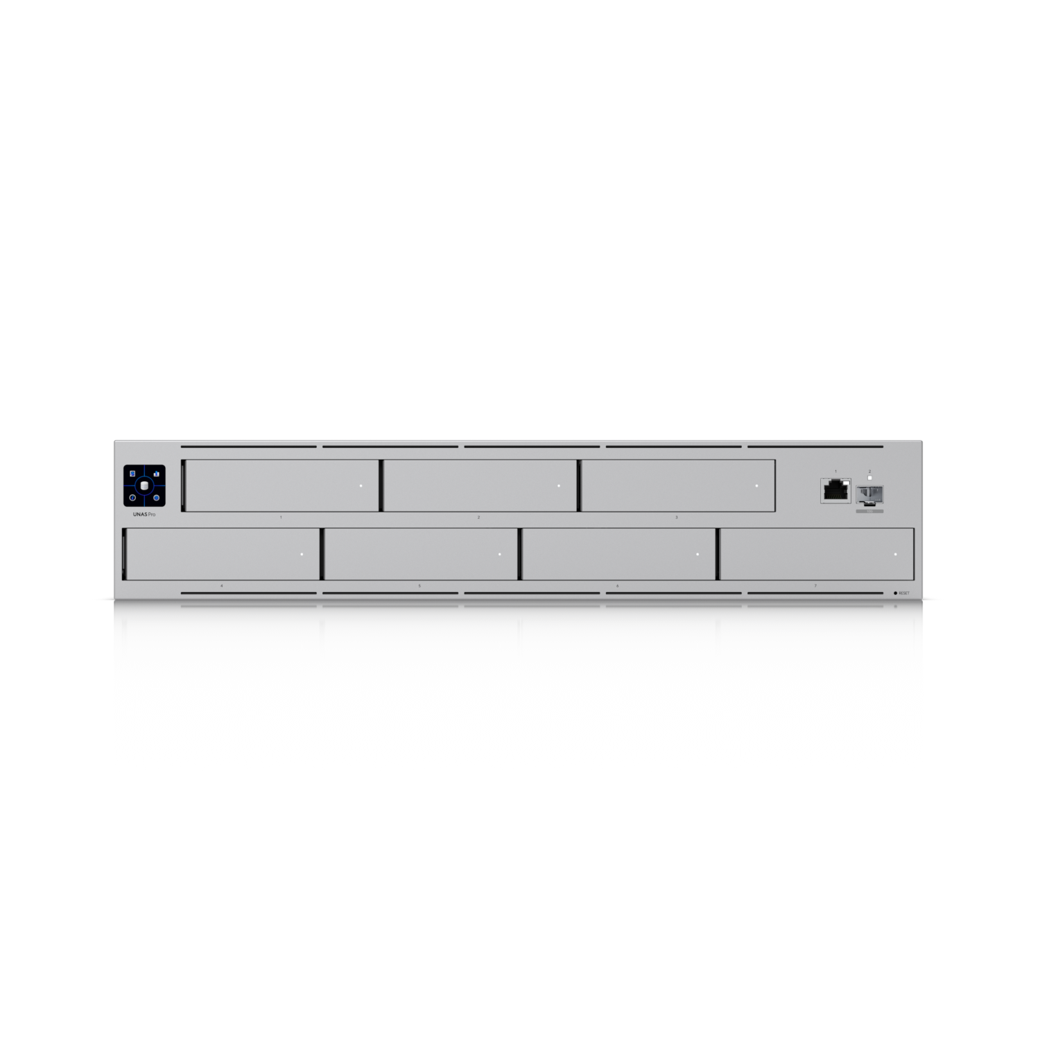 A large main feature product image of Ubiquiti UNAS Pro 2U Rack-mount 7-Bay NAS Server