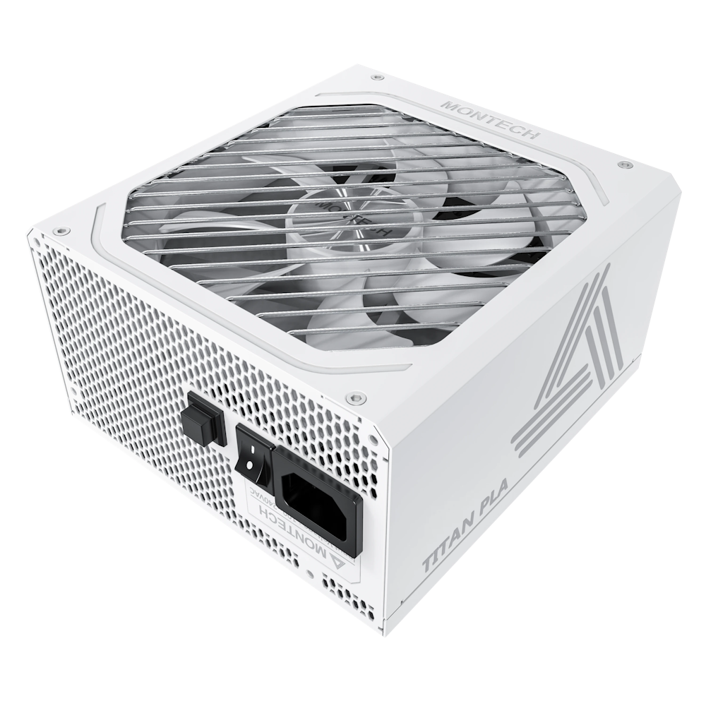 A large main feature product image of Montech TITAN PLA 1200W Platinum ATX 3.1 PCIe 5.1 Modular PSU (White)