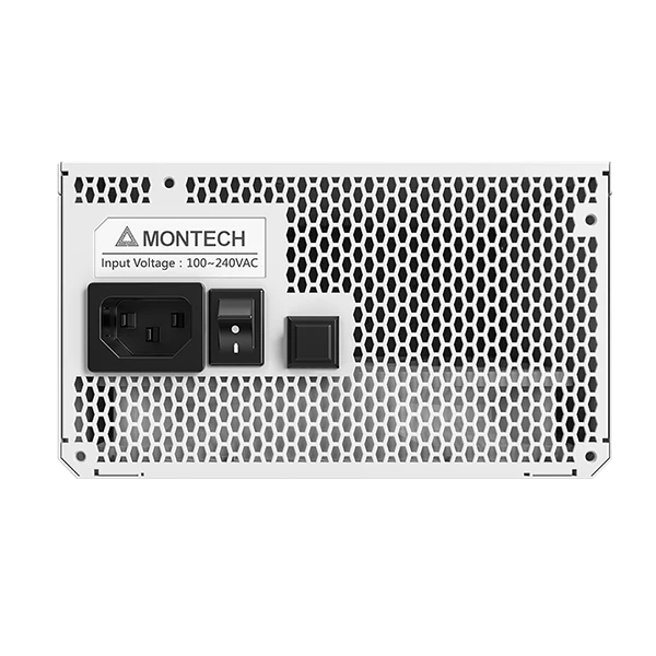 A large main feature product image of Montech TITAN PLA 1200W Platinum ATX 3.1 PCIe 5.1 Modular PSU (White)