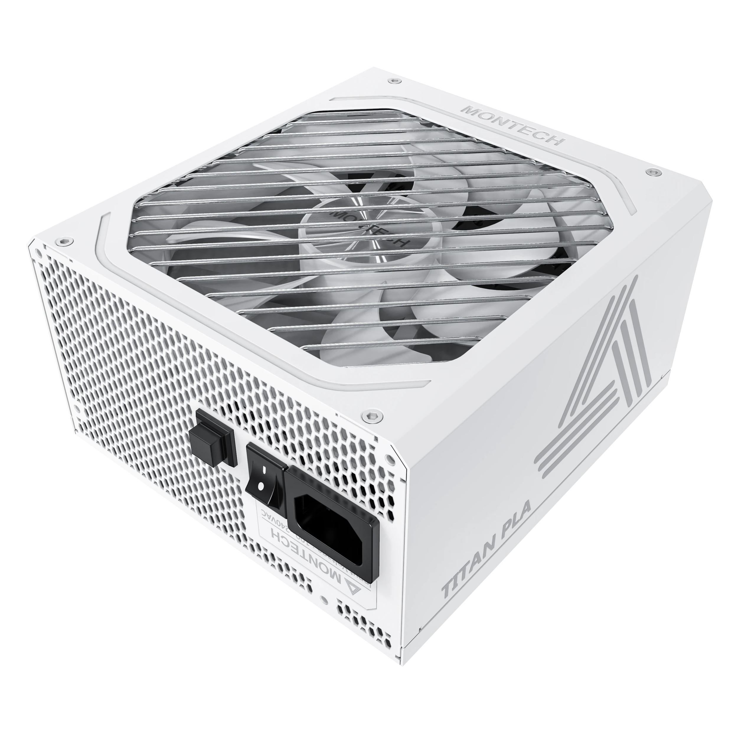 A large main feature product image of Montech TITAN PLA 1000W Platinum ATX 3.1 PCIe 5.1 Modular PSU (White)