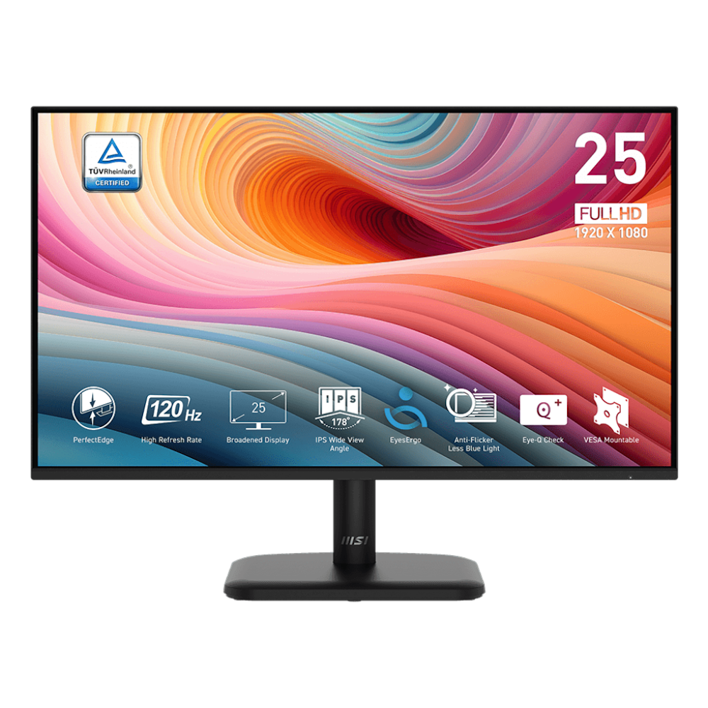 A large main feature product image of MSI PRO MP251L E2 - 24" 1080p 120Hz IPS Monitor