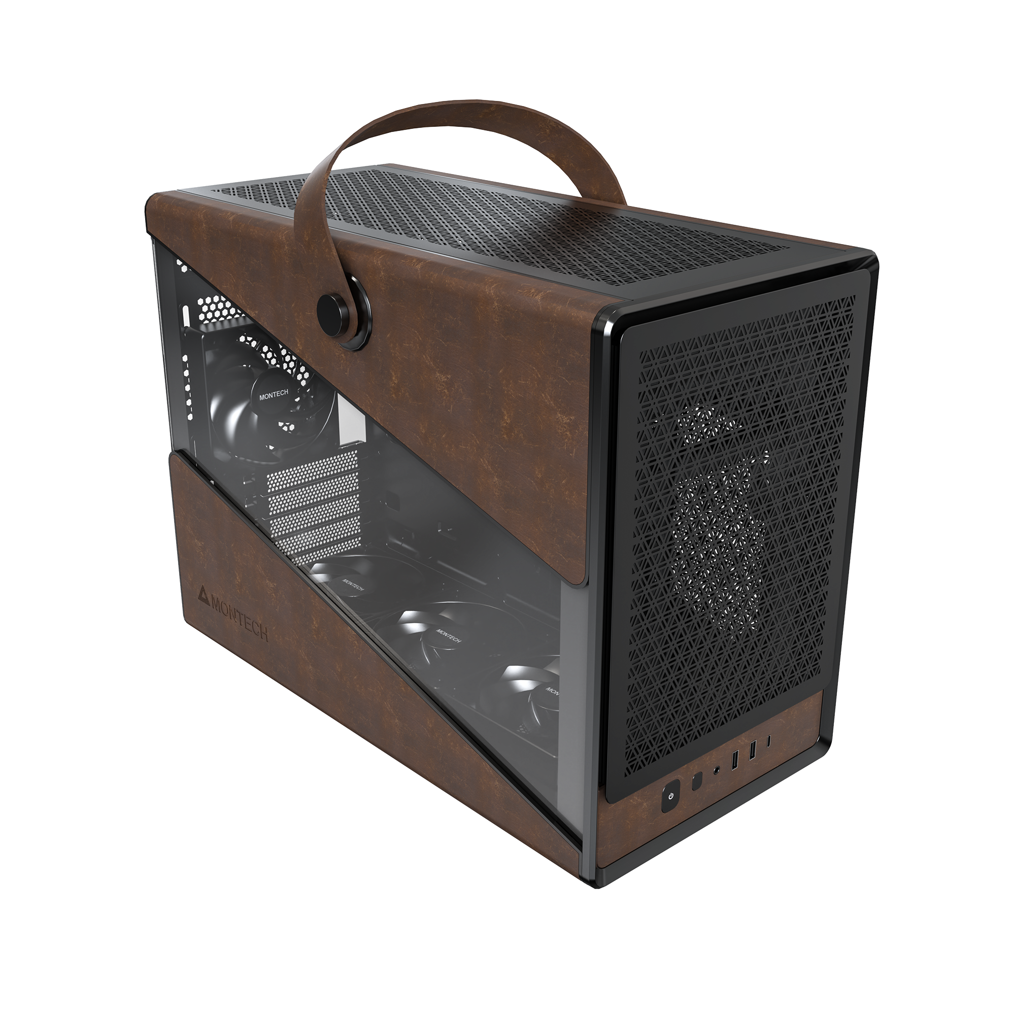 A large main feature product image of Montech Heritage PRO 41L Compact Micro Tower Case (Black/Leather)