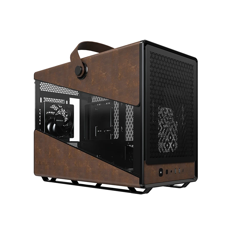 A large main feature product image of Montech Heritage PRO 41L Compact Micro Tower Case (Black/Leather)