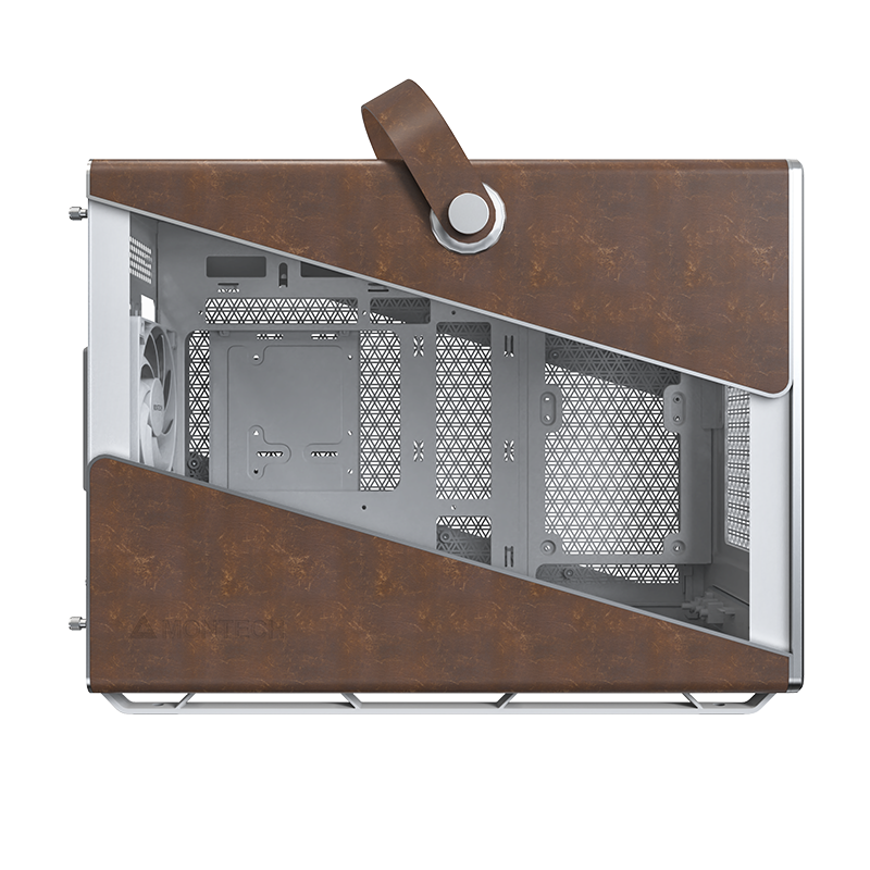 A large main feature product image of Montech Heritage PRO 41L Compact Micro Tower Case (White/Leather)