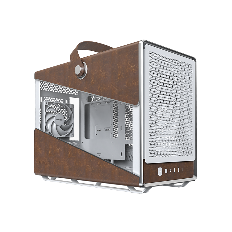 A large main feature product image of Montech Heritage PRO 41L Compact Micro Tower Case (White/Leather)