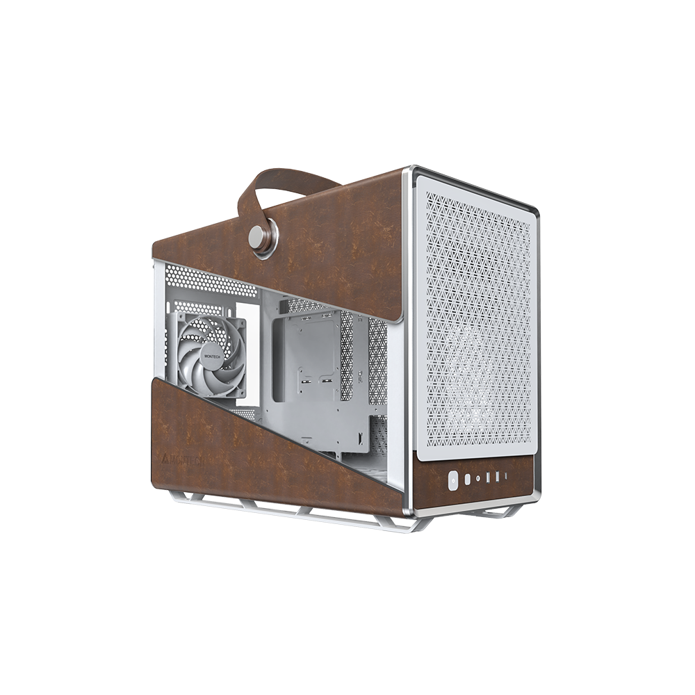 A large main feature product image of Montech Heritage PRO 41L Compact Micro Tower Case (White/Leather)