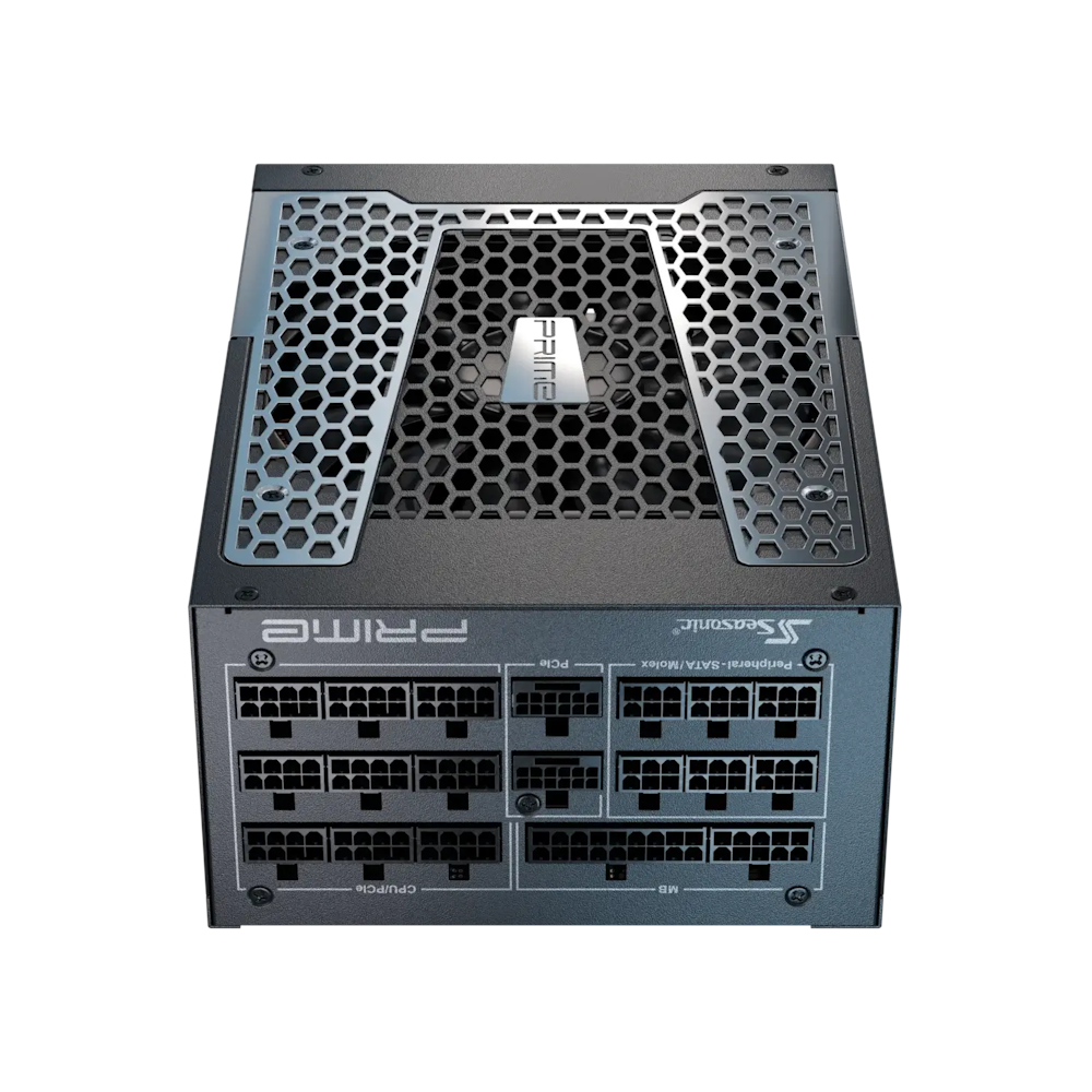 A large main feature product image of Seasonic PRIME PX 1600W Platinum PCIe 5.0 ATX 3.0 Modular PSU