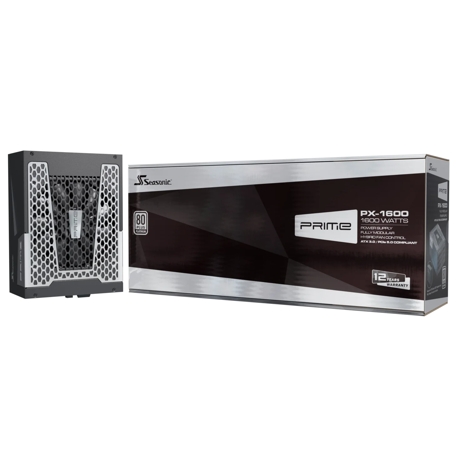 A large main feature product image of Seasonic PRIME PX 1600W Platinum PCIe 5.0 ATX 3.0 Modular PSU