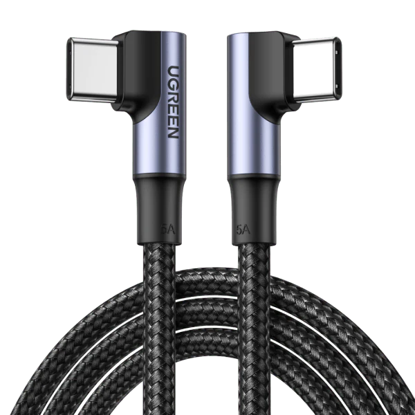 A large main feature product image of UGREEN USB 2.0 Type-C 90 Degree 100W PD Braided Cable (1m)