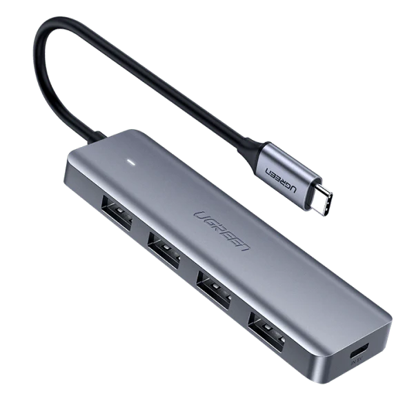 A large main feature product image of UGREEN 4-Port USB Type-C Hub