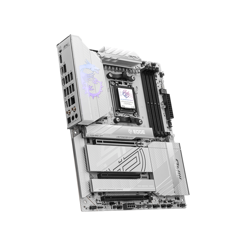 A large main feature product image of MSI MPG X870E Edge Ti WiFi AM5 ATX Motherboard