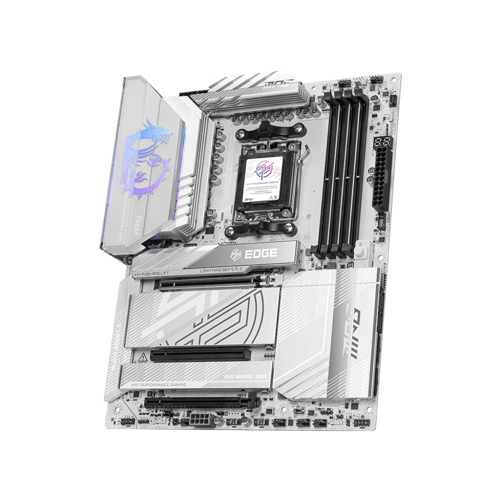 A large main feature product image of MSI MPG X870E Edge Ti WiFi AM5 ATX Motherboard