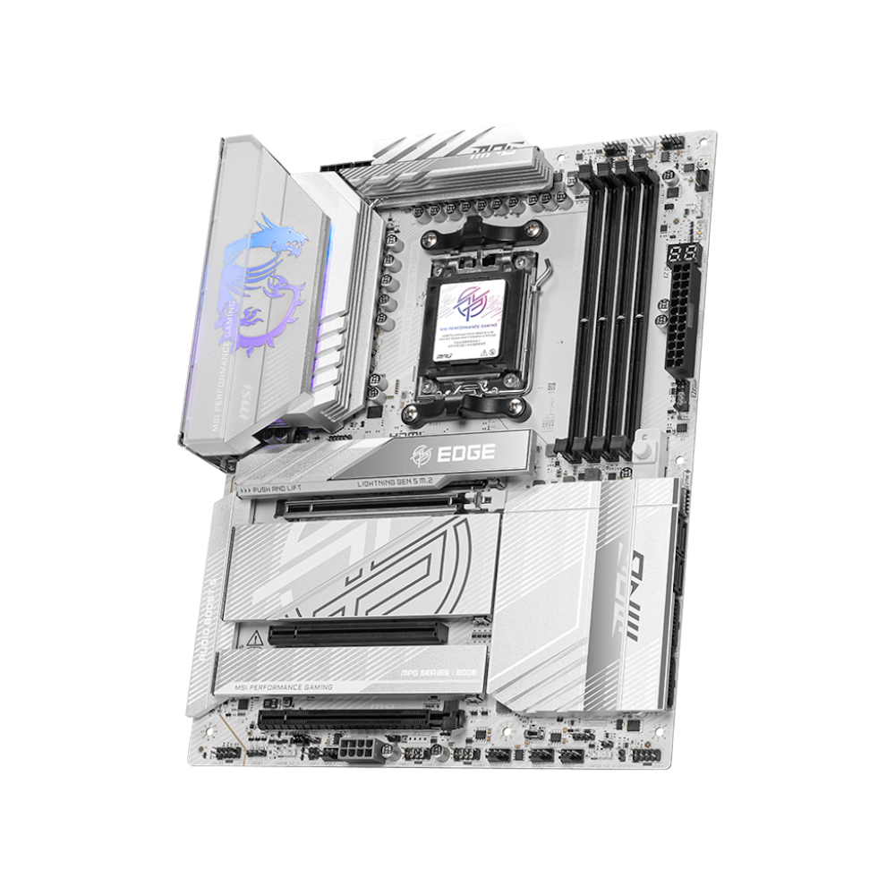 A large main feature product image of MSI MPG X870E Edge Ti WiFi AM5 ATX Motherboard
