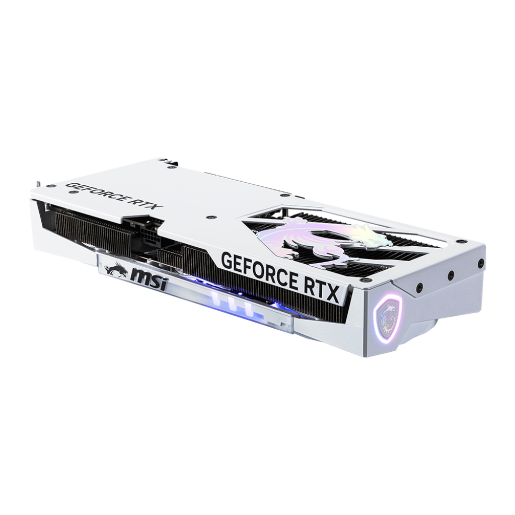 A large main feature product image of MSI GeForce RTX 5060 Ti 16GB GDDR7 GAMING TRIO OC (White)