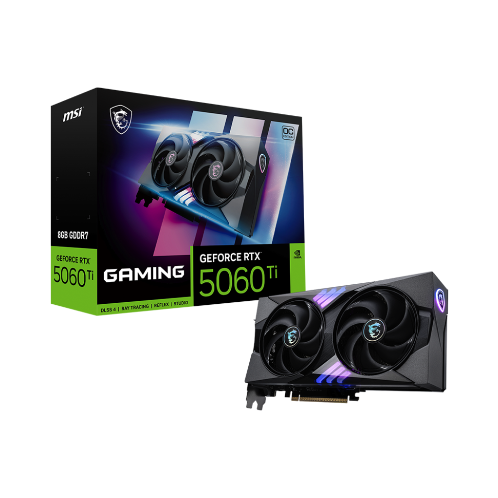 A large main feature product image of MSI GeForce RTX 5060 Ti Gaming OC 8GB GDDR7