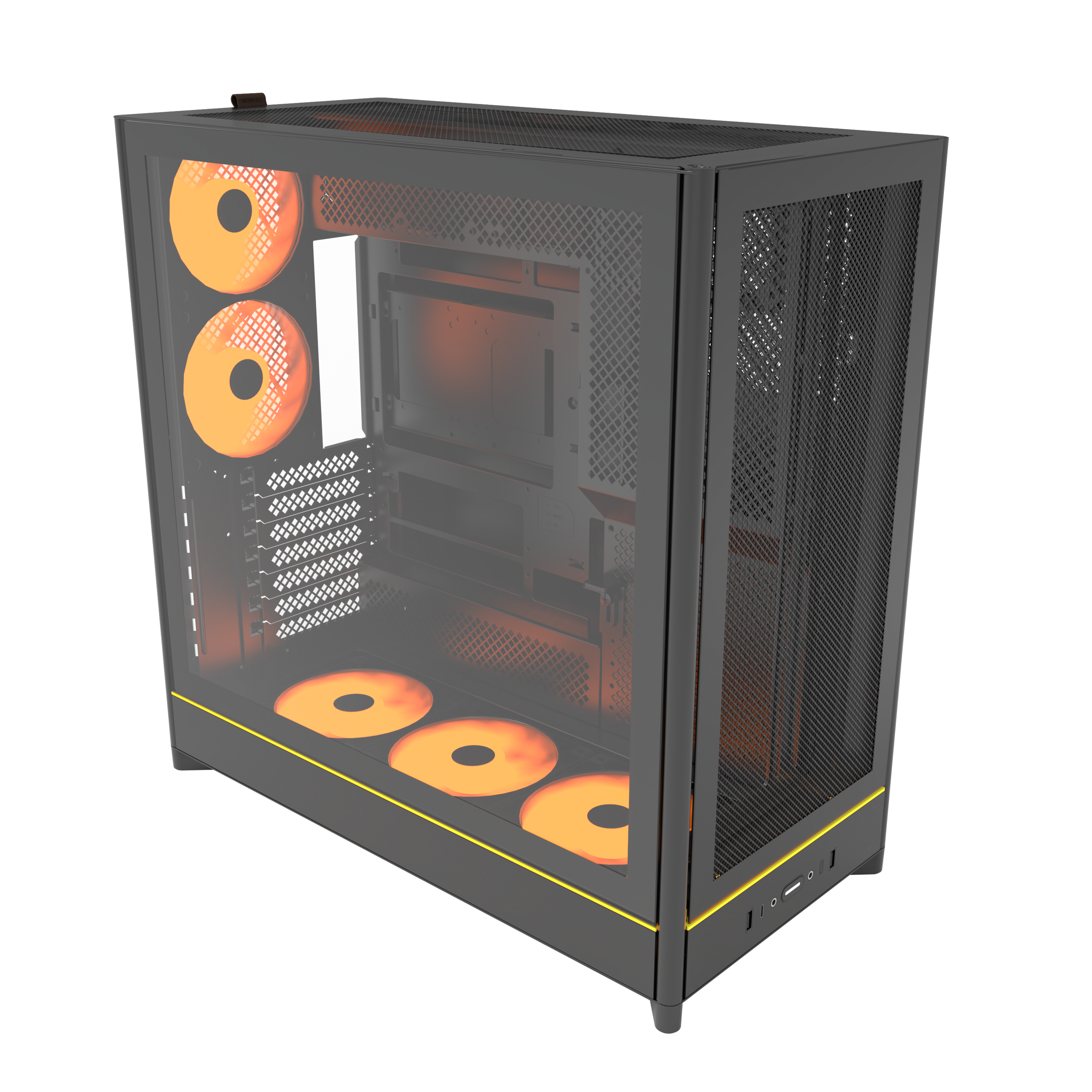 A large main feature product image of Montech HS01 PRO Mesh Reversible Layout Mid Tower Case (Black)