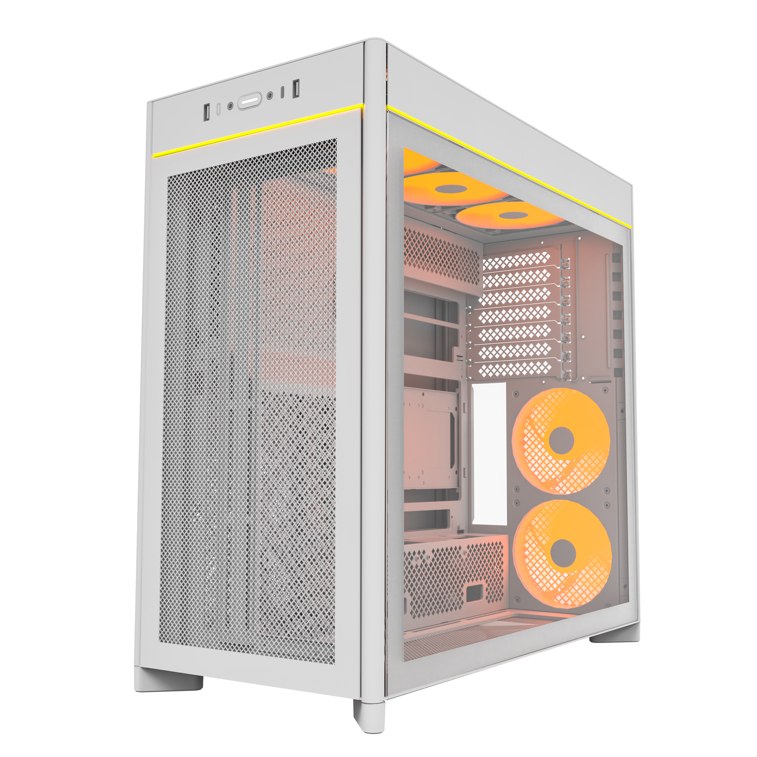 A large main feature product image of Montech HS01 PRO Mesh Reversible Layout Mid Tower Case (White)
