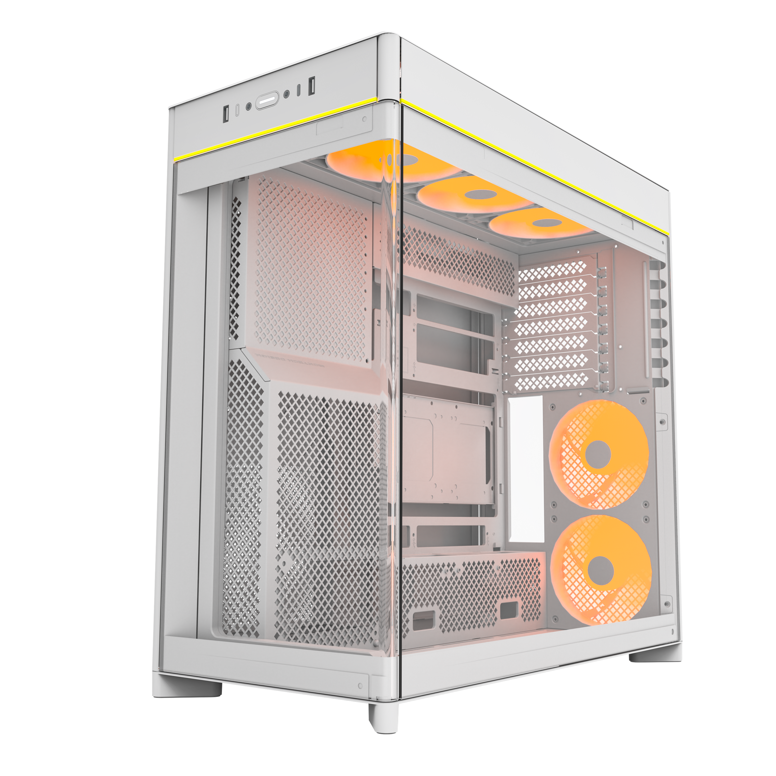 A large main feature product image of Montech HS02 PRO Glass Reversible Layout Mid Tower Case (White)