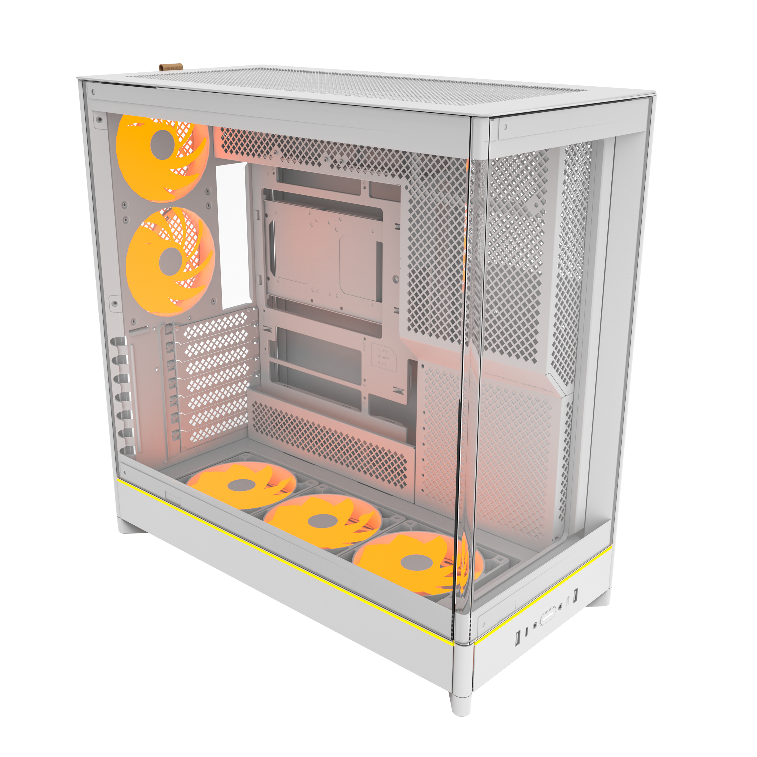 A large main feature product image of Montech HS02 PRO Glass Reversible Layout Mid Tower Case (White)