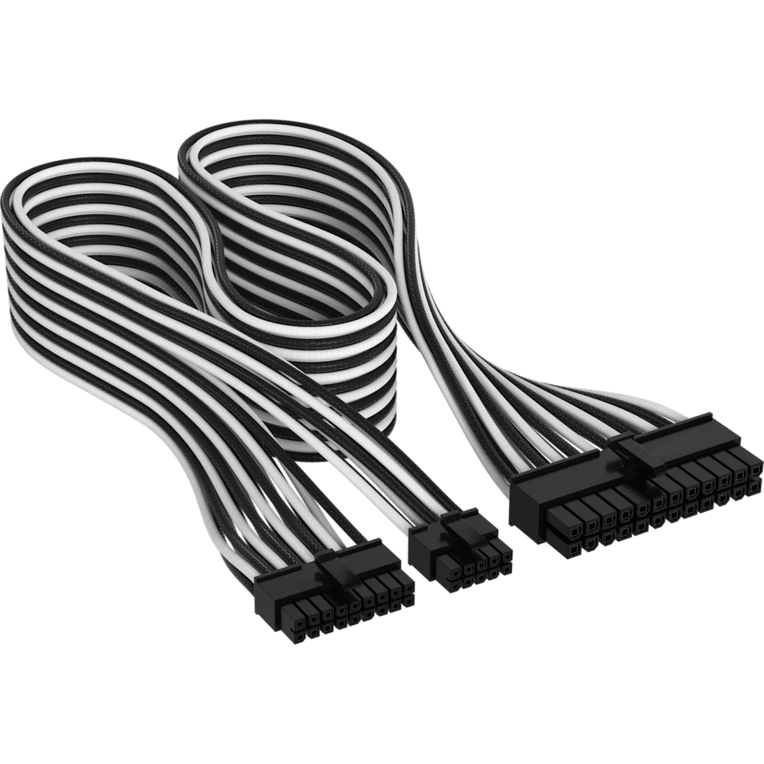 A large main feature product image of Corsair Premium Individually Sleeved PSU Cables Pro Kit Type 5 Gen 5 (Black/White)