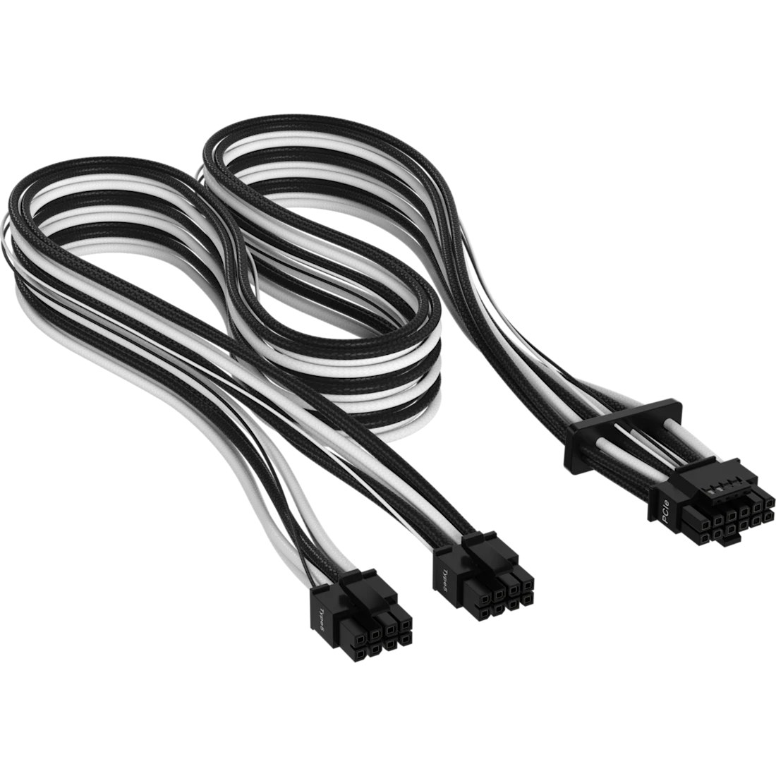 A large main feature product image of Corsair Premium Individually Sleeved PSU Cables Pro Kit Type 5 Gen 5 (Black/White)