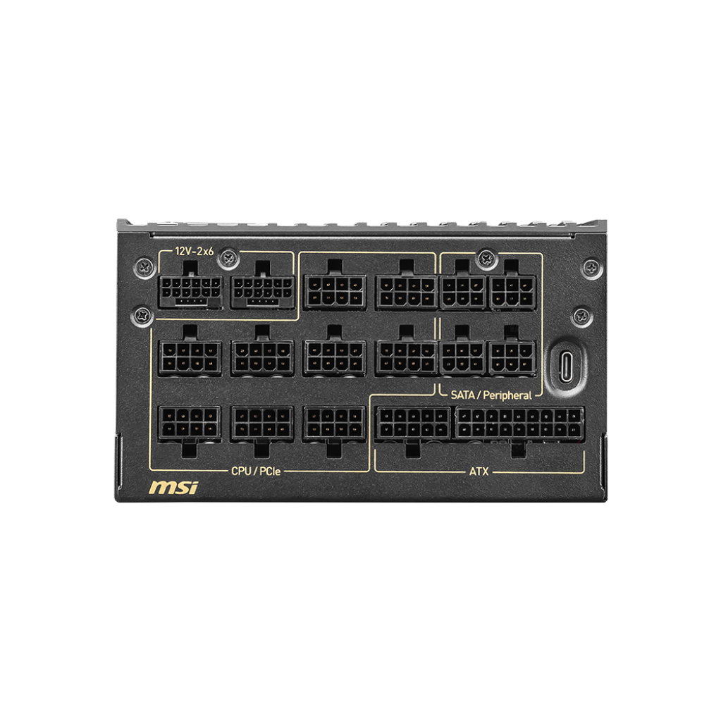 A large main feature product image of MSI MEG Ai1600T - 1600W Titanium PCIe 5.0 ATX Modular PSU