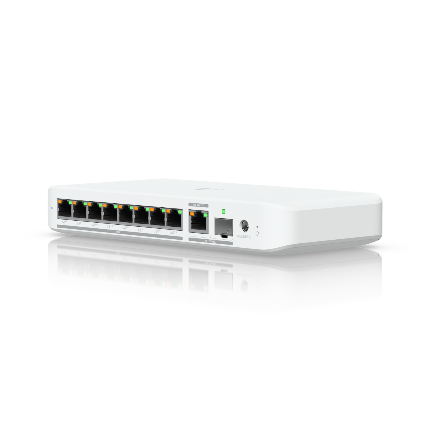 A large main feature product image of Ubiquiti UniFi Flex 2.5G PoE - 8-Port 2.5GbE PoE++ Switch