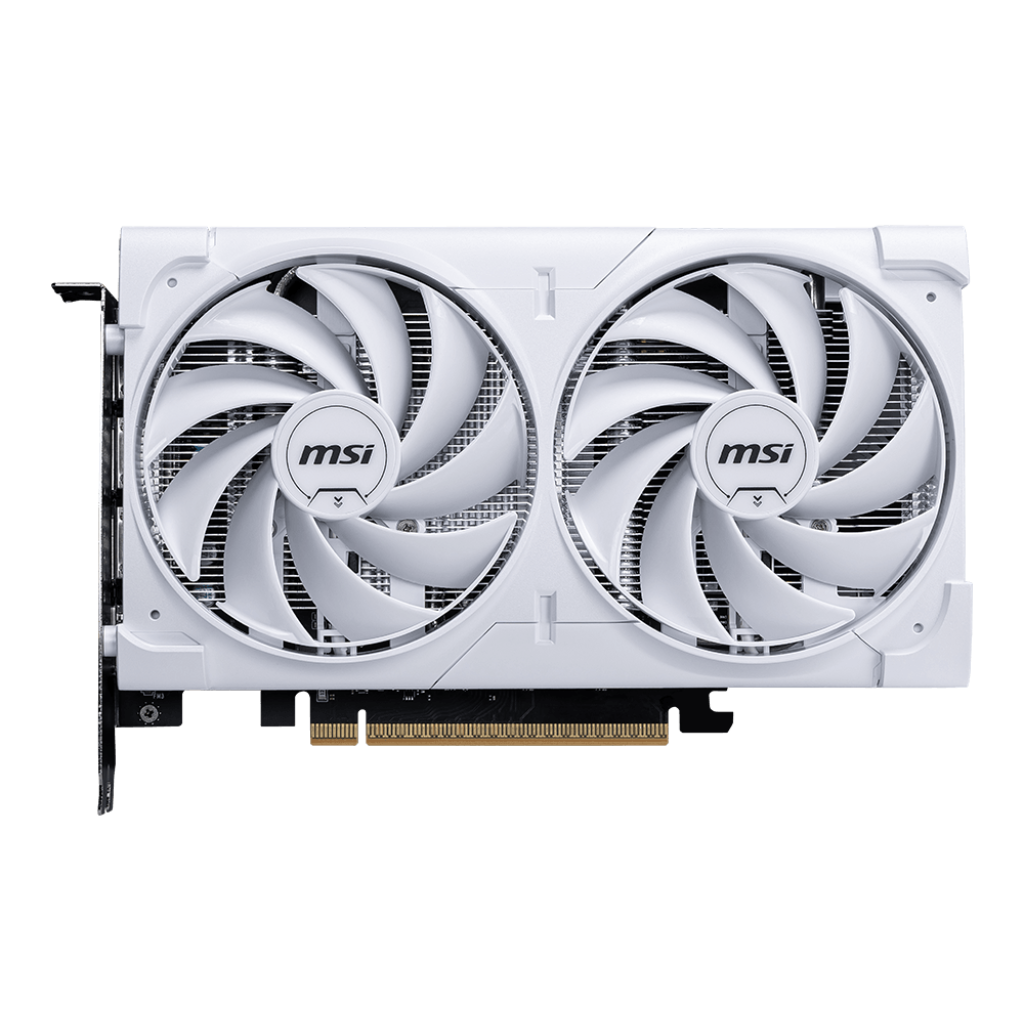 A large main feature product image of MSI GeForce RTX 5060 Ventus 2X OC 8GB GDDR7 - White