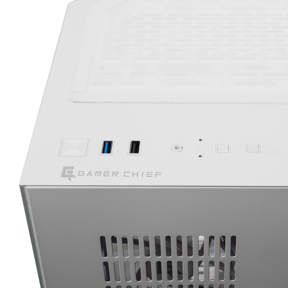 A large main feature product image of GamerChief GlassView GV10 - White