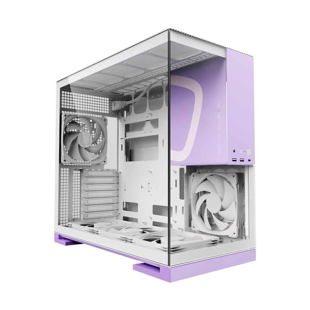 A large main feature product image of Geometric Future Model 5 w/ Fans - Mid Tower Glass Case (White/Purple)