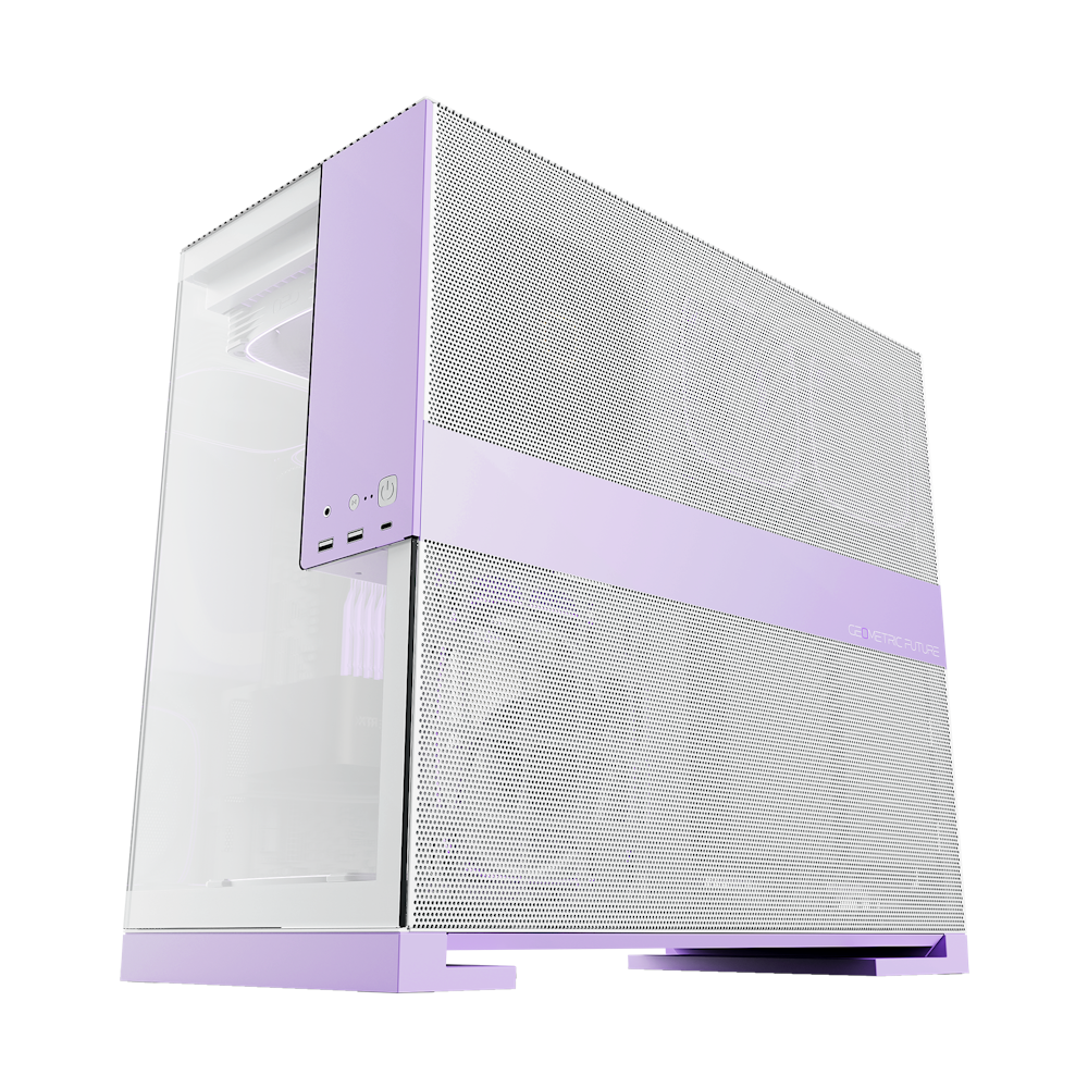 A large main feature product image of Geometric Future Model 5 w/ Fans - Mid Tower Glass Case (White/Purple)