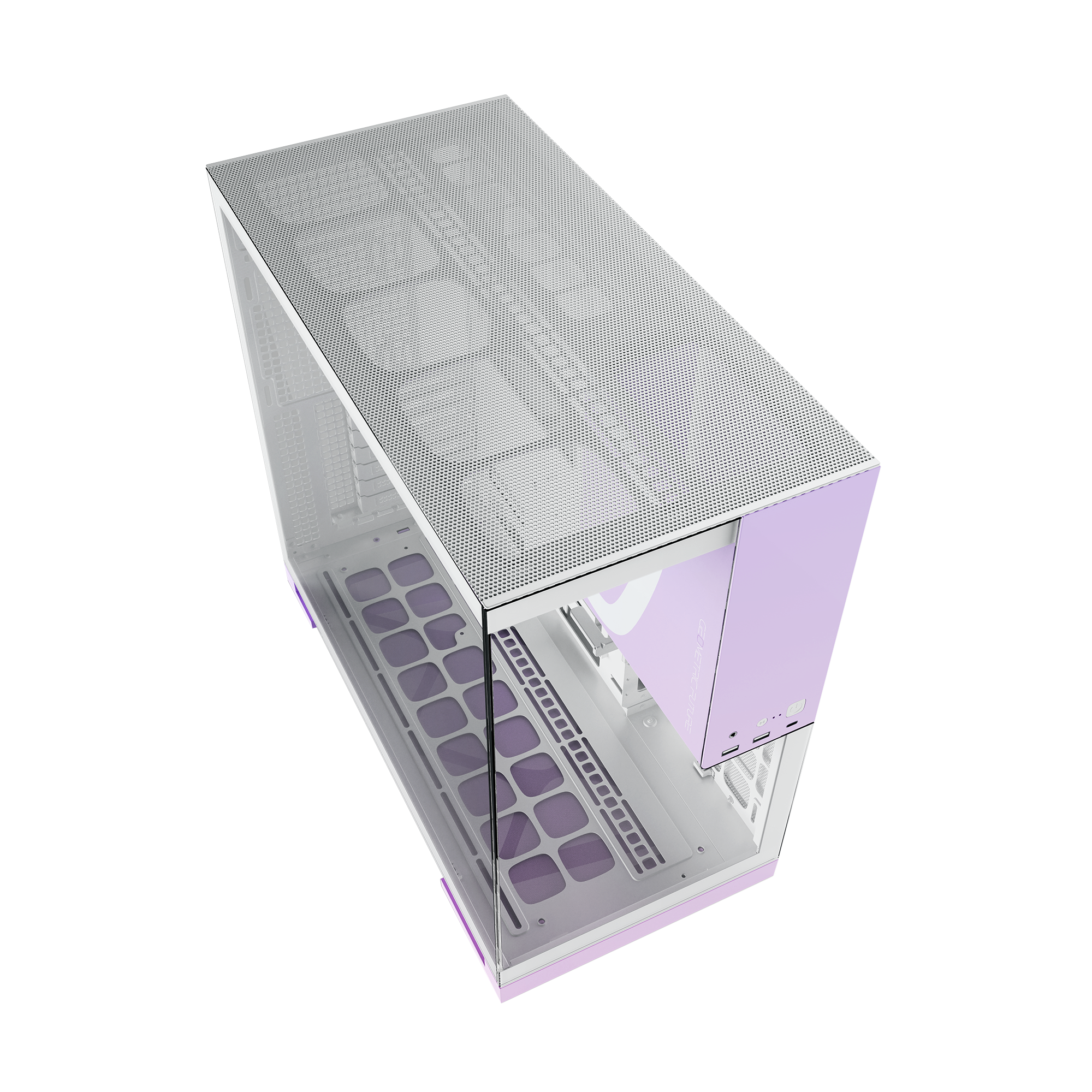 A large main feature product image of Geometric Future Model 5 w/ Fans - Mid Tower Glass Case (White/Purple)
