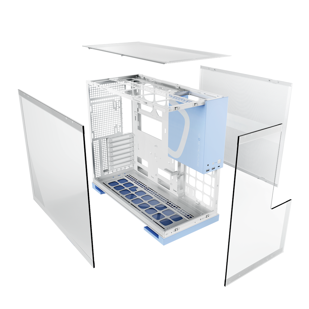 A large main feature product image of Geometric Future Model 5 w/ Fans - Mid Tower Glass Case (White/Blue)