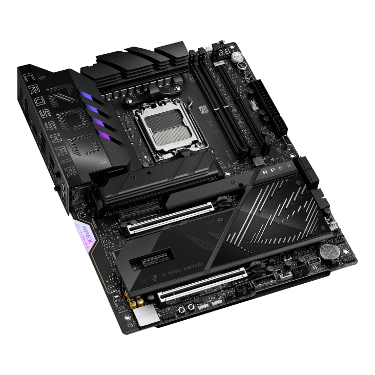 A large main feature product image of ASUS ROG Crosshair X870E APEX AM5 ATX Desktop Motherboard