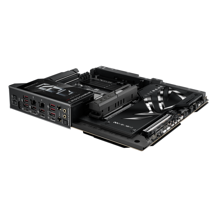 A large main feature product image of ASUS ROG Crosshair X870E EXTREME AM5 eATX Desktop Motherboard