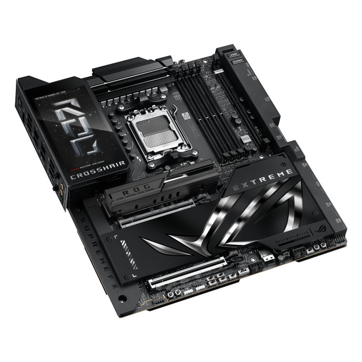A large main feature product image of ASUS ROG Crosshair X870E EXTREME AM5 eATX Desktop Motherboard