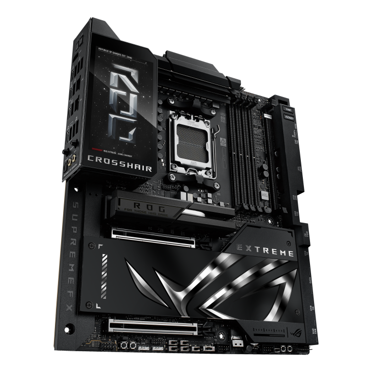 A large main feature product image of ASUS ROG Crosshair X870E EXTREME AM5 eATX Desktop Motherboard
