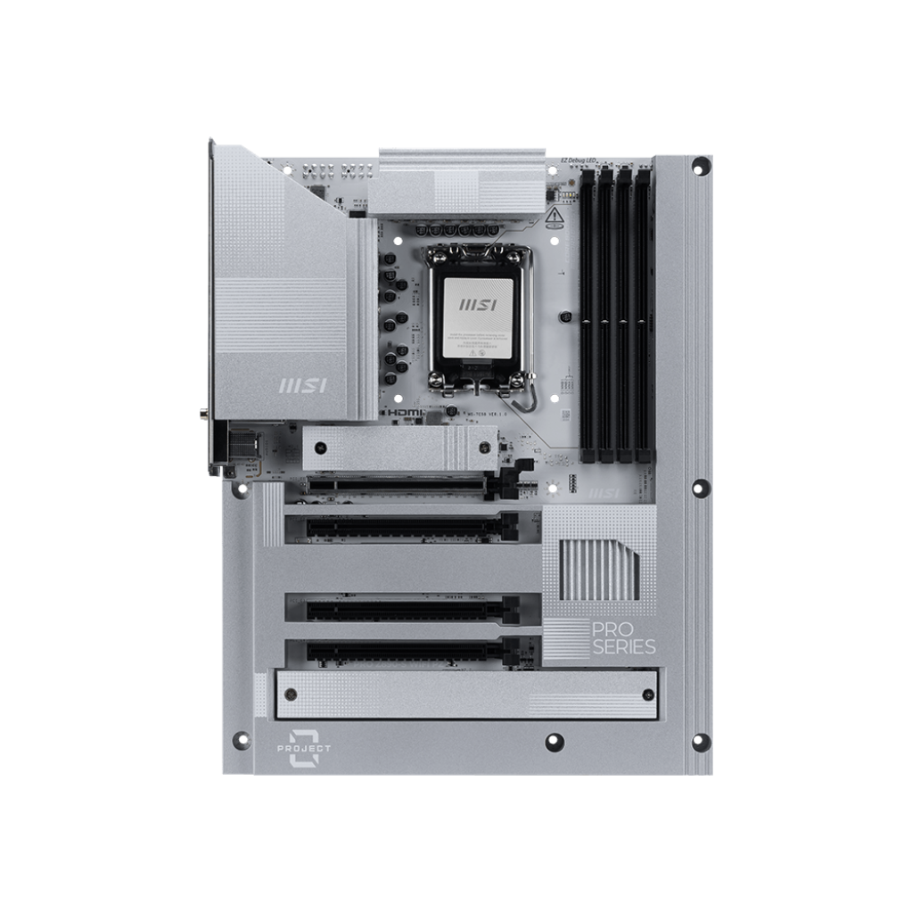 A large main feature product image of MSI Z890-S Project Zero LGA1851 ATX Desktop Motherboard